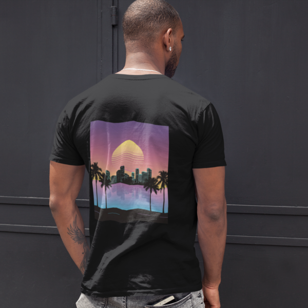 Miami 80s Shirt Ocean Drive Retro Sunset Rückenprint schwarz