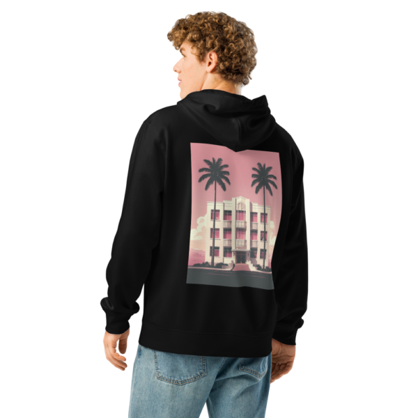 Art Deco Hoodie Coral Gables Miami 80s Rückenprint schwarz